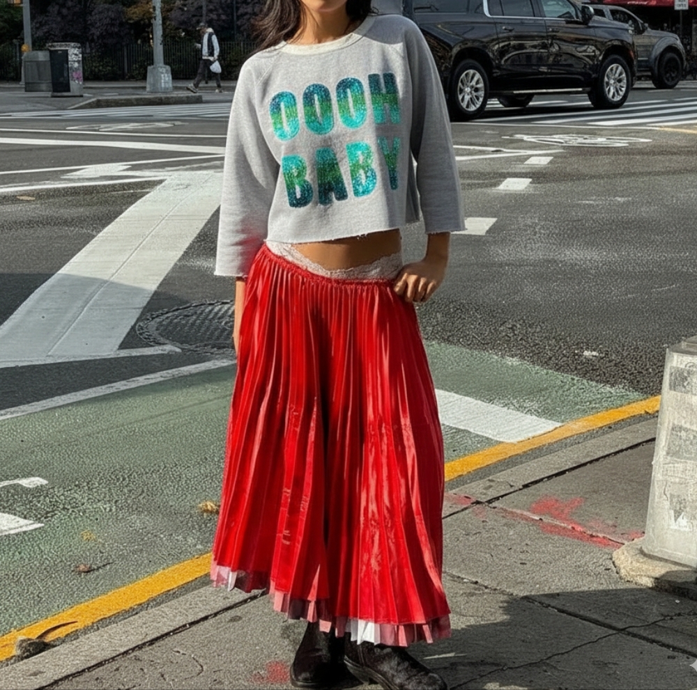 Gray Cropped Top with Glitter Lettering